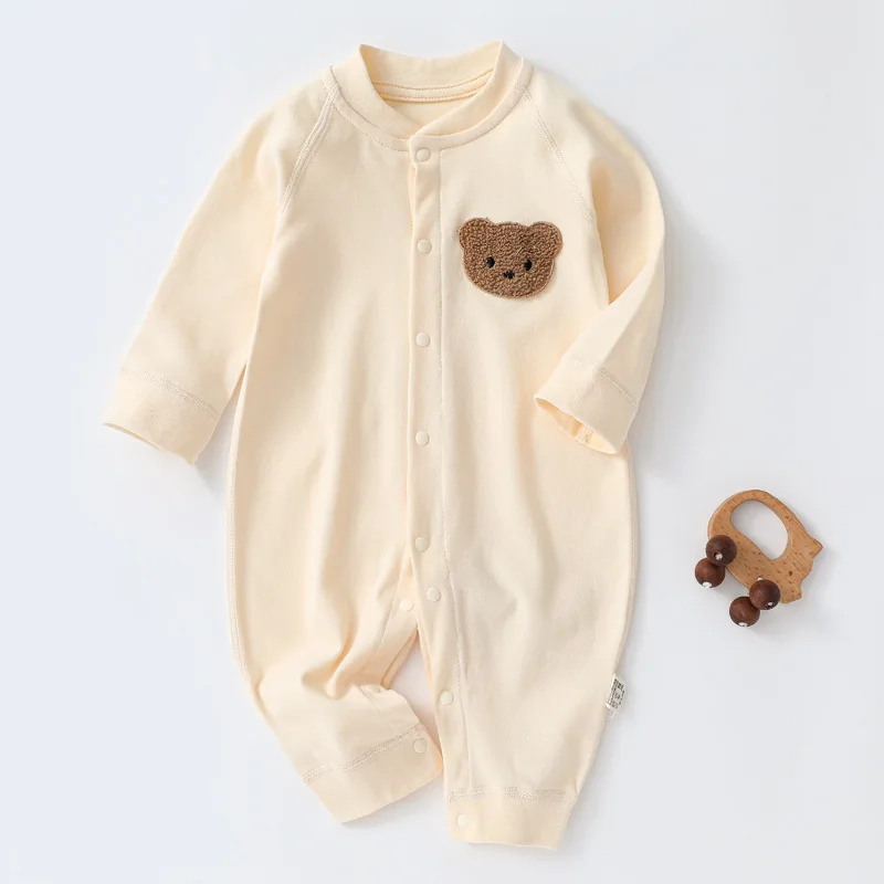Комбинезон для маленьких девочек с мультяшным медведем, осень-зима, теплое детское боди с длинным рукавом, плотный хлопковый комбинезон для новорожденных, повседневная одежда 1