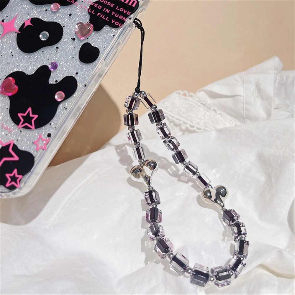 Корейский милый шарм из смолы с сердечком и бантом, жемчужные телефонные цепочки для iPhhone, женский ювелирный ремешок для девочек, шнурок для подвешивания на шнуре из бисера 3