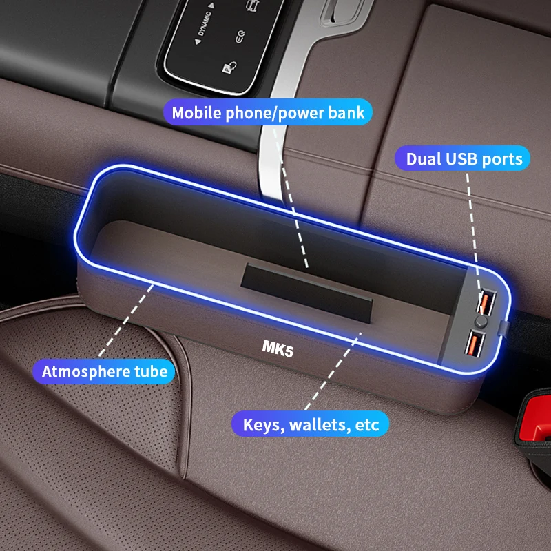 Коробка для хранения автокресел Gm с атмосферной подсветкой для Volkswagen MK5, Органайзер для чистки автокресел, USB-зарядка сидений, автомобильные аксессуары 4