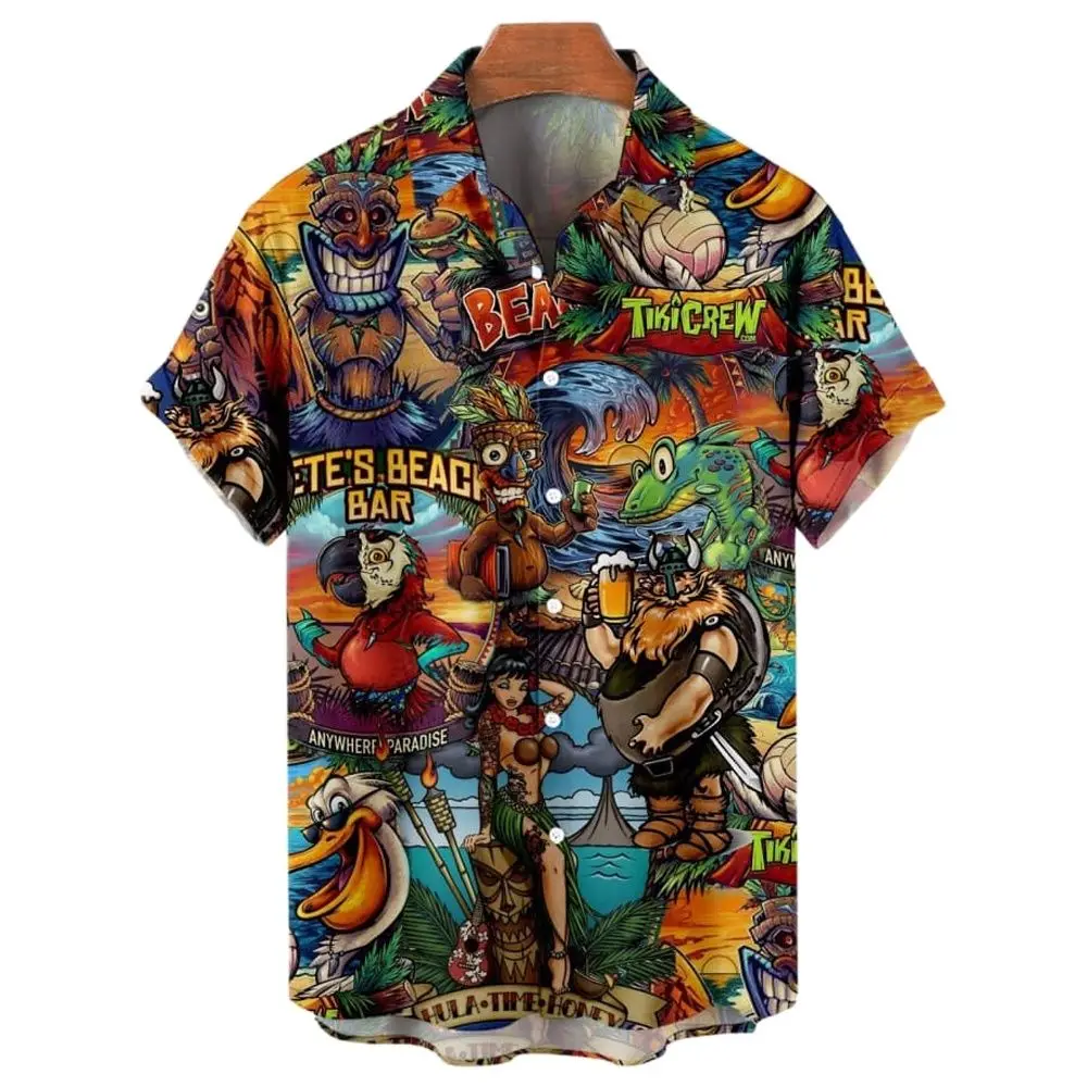 Летняя гавайская рубашка с 3d черепом для мужчин, повседневные мужские рубашки оверсайз, уличная одежда, пляжные мужские топы, блузка с коротким рукавом, модные футболки 4