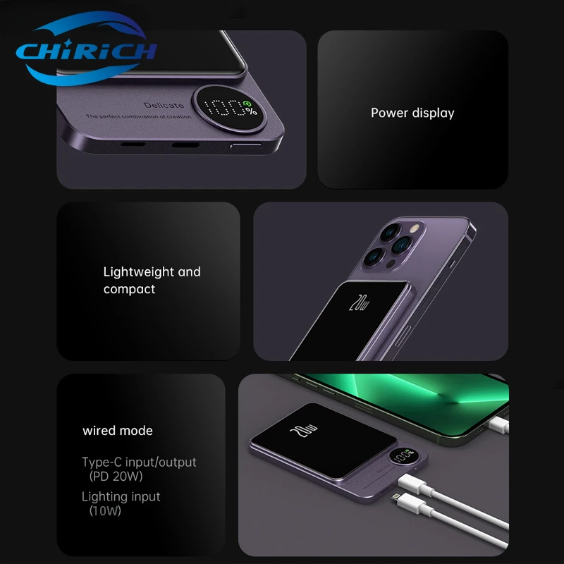Магнитный Беспроводной Power Bank емкостью 10000 мАч, портативный PD мощностью 5000 мАч, внешний аккумулятор с быстрой зарядкой мощностью 20 Вт для iPhone 14 13 Samsung Powerbank 3