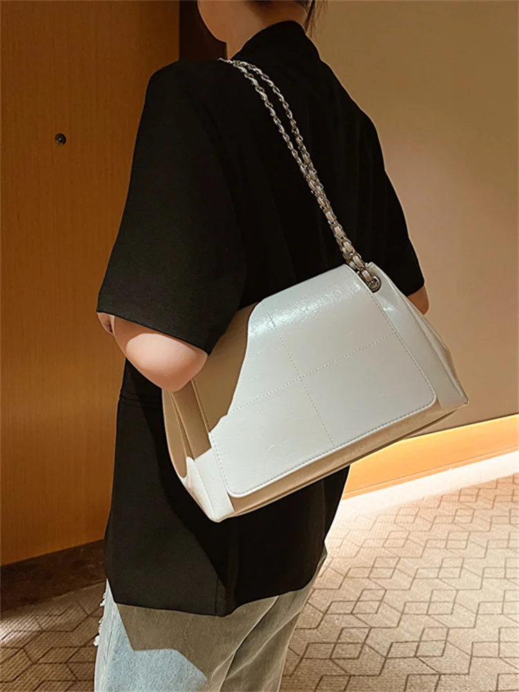 Металлическая сумка через плечо для женщин 2023, мягкая сумка через плечо на цепочке из искусственной кожи, роскошные дизайнерские сумки с клапаном, Hobo Travel Shopper 4