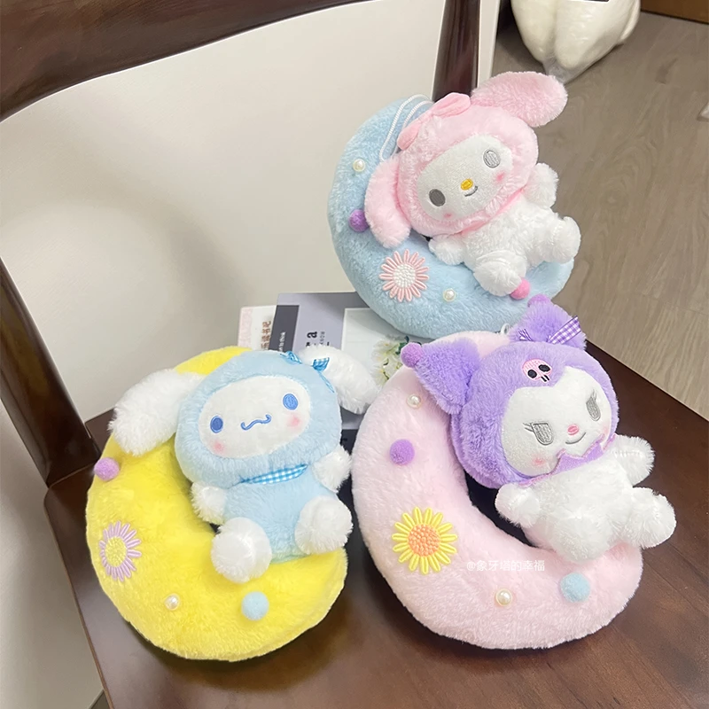 Милая спящая плюшевая игрушка Kuromi My Melody Kawaii в японском стиле, кукла Cinnamoroll, сидящая на Луне, Рождественские подарки для девочки 0