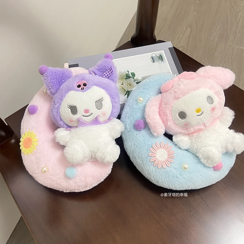 Милая спящая плюшевая игрушка Kuromi My Melody Kawaii в японском стиле, кукла Cinnamoroll, сидящая на Луне, Рождественские подарки для девочки 3