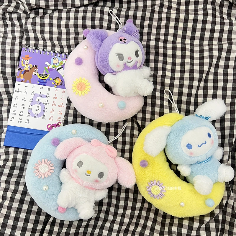 Милая спящая плюшевая игрушка Kuromi My Melody Kawaii в японском стиле, кукла Cinnamoroll, сидящая на Луне, Рождественские подарки для девочки 4