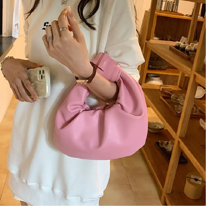 Модная женская сумка-облако в складку, высококачественная сумочка с узлом, женские кошельки и сумочки из мягкой искусственной кожи, однотонная маленькая сумка 1