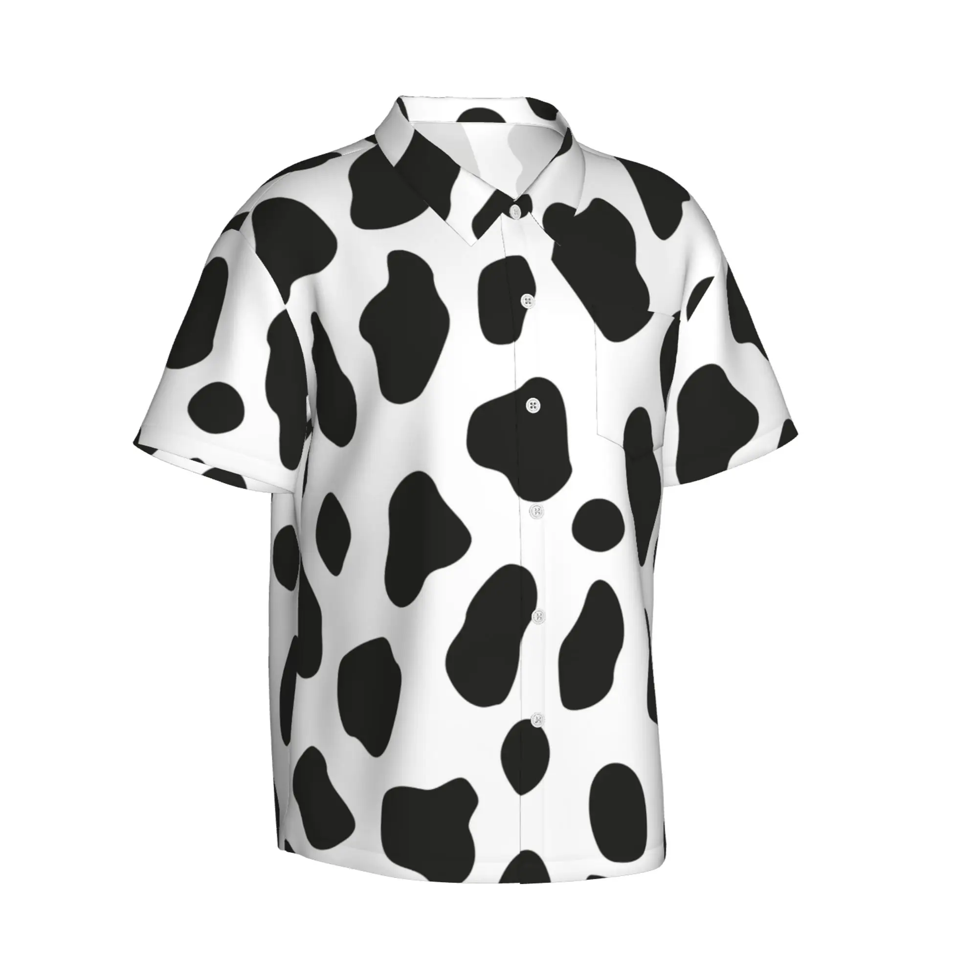 Мужские повседневные гавайские рубашки из коровьей кожи, пляжные рубашки на пуговицах с коротким рукавом, рубашки с тропическим цветочным рисунком 1