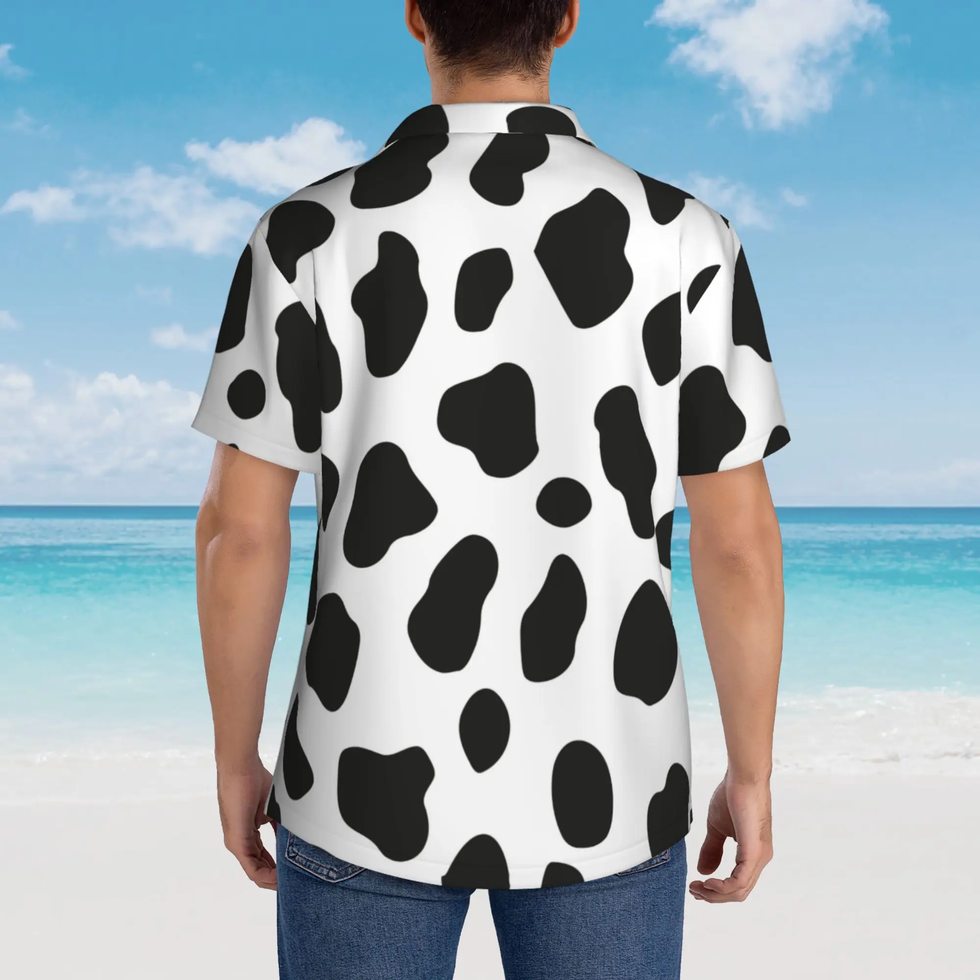 Мужские повседневные гавайские рубашки из коровьей кожи, пляжные рубашки на пуговицах с коротким рукавом, рубашки с тропическим цветочным рисунком 5