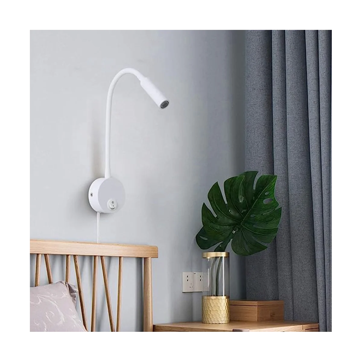 Настенная лампа для чтения, настенный светильник, шланг, прикроватная лампа, переключатель управления, настенный светильник в минималистском стиле (белая штепсельная вилка ЕС) 3