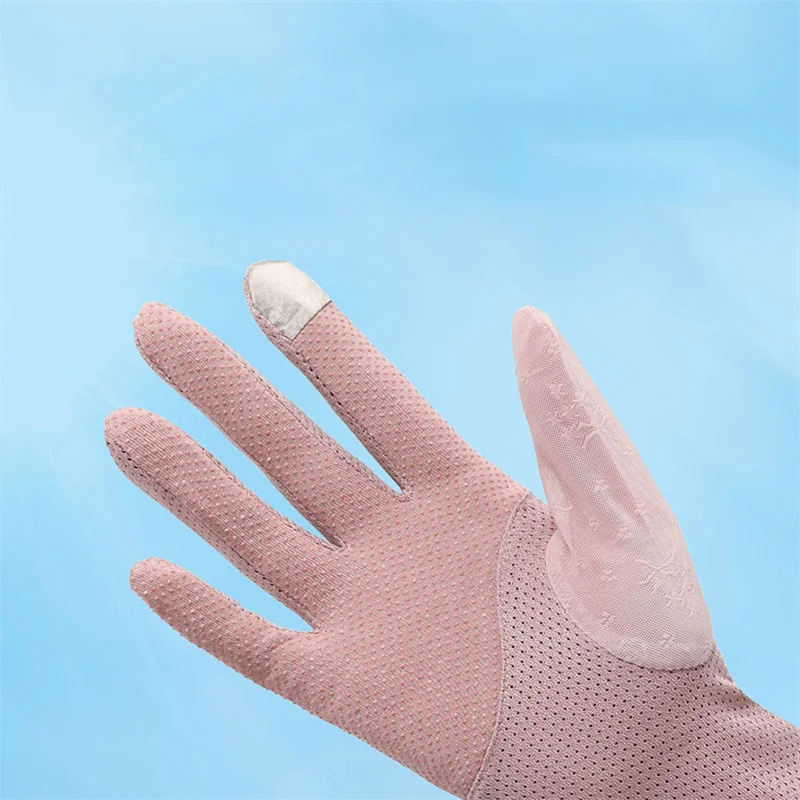 Новые женские летние кружевные перчатки из ледяного шелка, защищающие от ультрафиолета, Тонкие, для вождения электромобилей, Противоскользящие, прохладные, солнцезащитные перчатки 2