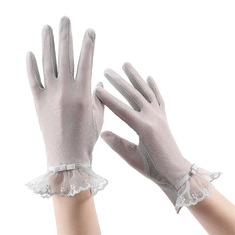 Новые женские летние кружевные перчатки из ледяного шелка, защищающие от ультрафиолета, Тонкие, для вождения электромобилей, Противоскользящие, прохладные, солнцезащитные перчатки 3
