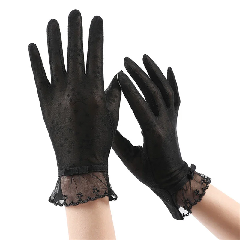 Новые женские летние кружевные перчатки из ледяного шелка, защищающие от ультрафиолета, Тонкие, для вождения электромобилей, Противоскользящие, прохладные, солнцезащитные перчатки 4