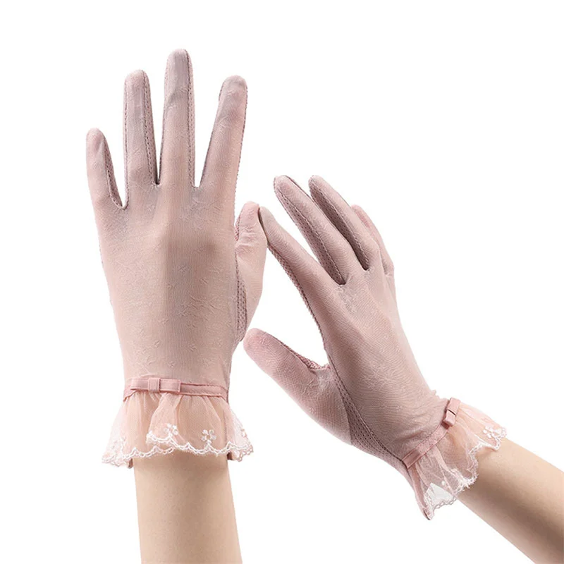 Новые женские летние кружевные перчатки из ледяного шелка, защищающие от ультрафиолета, Тонкие, для вождения электромобилей, Противоскользящие, прохладные, солнцезащитные перчатки 5