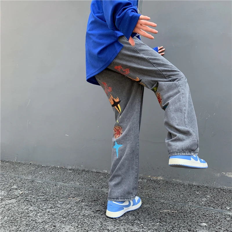 Новые летние мужские джинсы y2k, Уличная одежда, джинсовые брюки с вышивкой для мальчиков, мужские прямые брюки в стиле хип-хоп с низкой посадкой 5