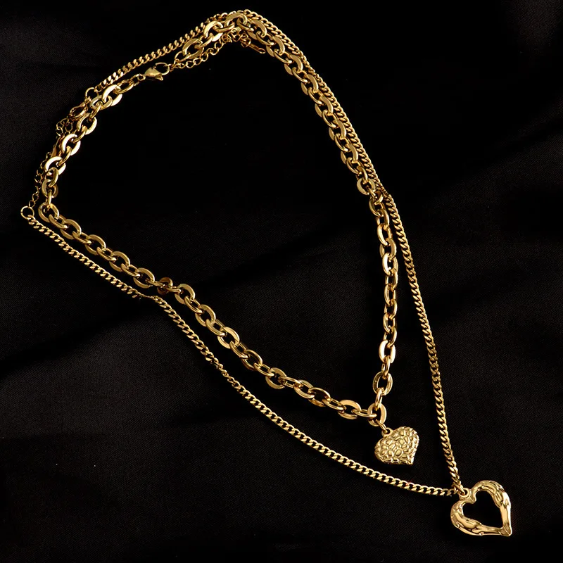Ожерелье с нерегулярными складками из нержавеющей стали, 2 сердечка, ожерелье любви для женщин, очаровательные аксессуары для вечеринок, высококачественные модные подарки с подвесками 4