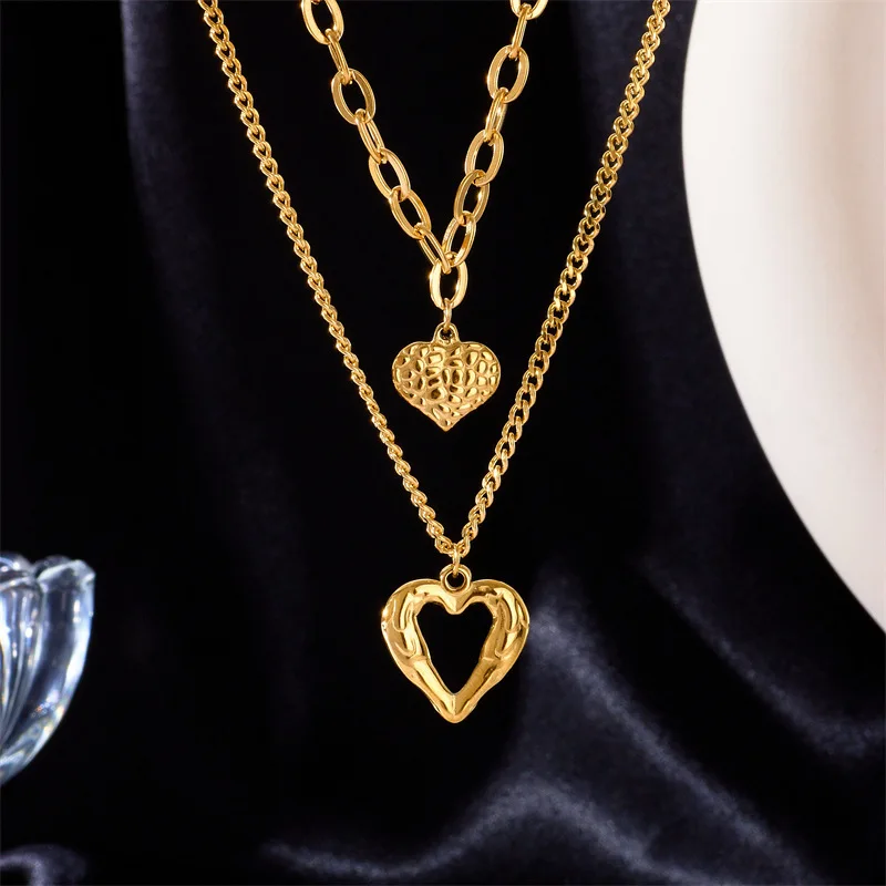 Ожерелье с нерегулярными складками из нержавеющей стали, 2 сердечка, ожерелье любви для женщин, очаровательные аксессуары для вечеринок, высококачественные модные подарки с подвесками 5