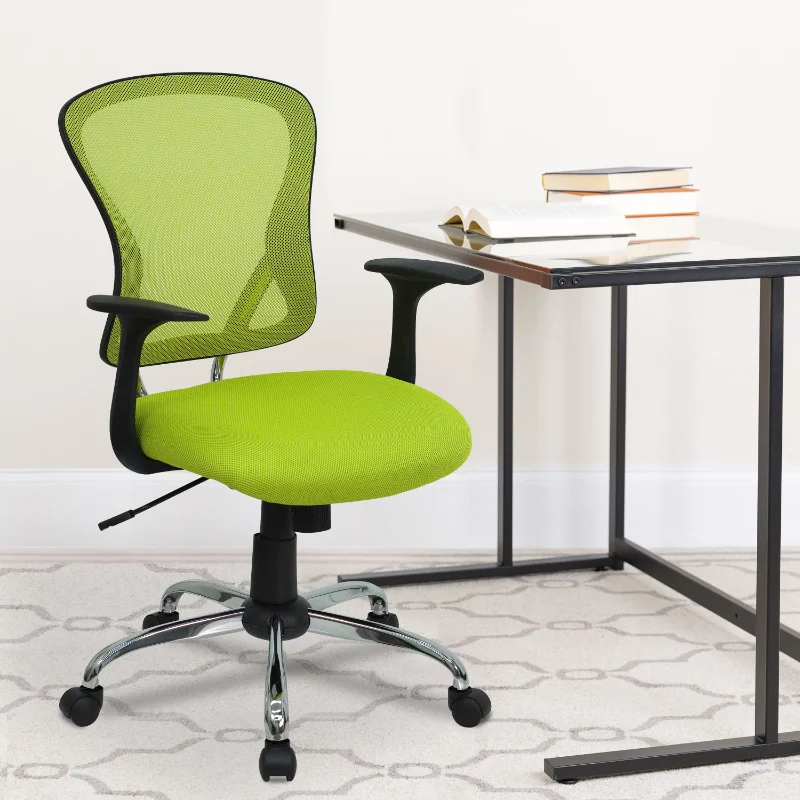 Офисное кресло Flash Furniture со средней спинкой, зеленое сетчатое поворотное рабочее кресло с хромированным основанием и подлокотниками, компьютерное кресло, офисная мебель 0