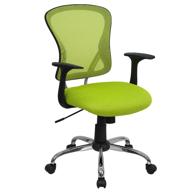 Офисное кресло Flash Furniture со средней спинкой, зеленое сетчатое поворотное рабочее кресло с хромированным основанием и подлокотниками, компьютерное кресло, офисная мебель 1