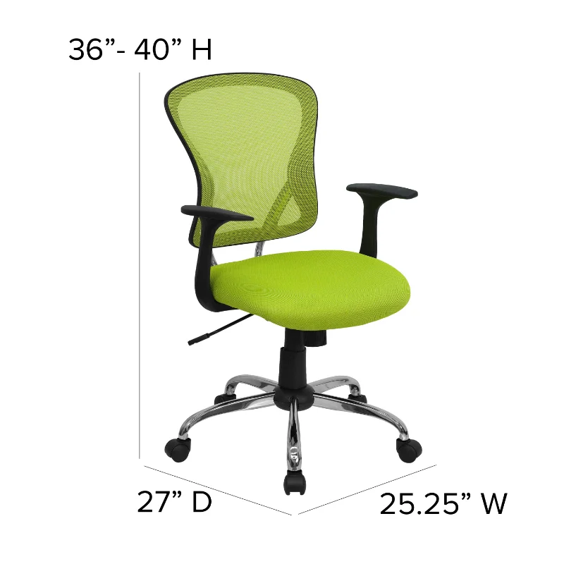 Офисное кресло Flash Furniture со средней спинкой, зеленое сетчатое поворотное рабочее кресло с хромированным основанием и подлокотниками, компьютерное кресло, офисная мебель 5