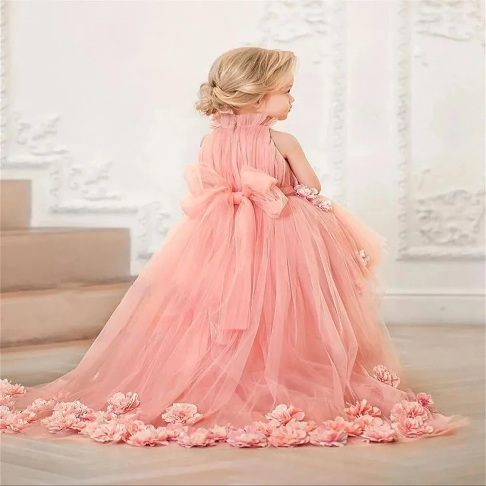 Платья для девочек-цветочниц Модная аппликация, принцесса для малышей, Бант, Складка, Первое Причастие, День Рождения, Нарядное платье, свадьба Демуазель 0