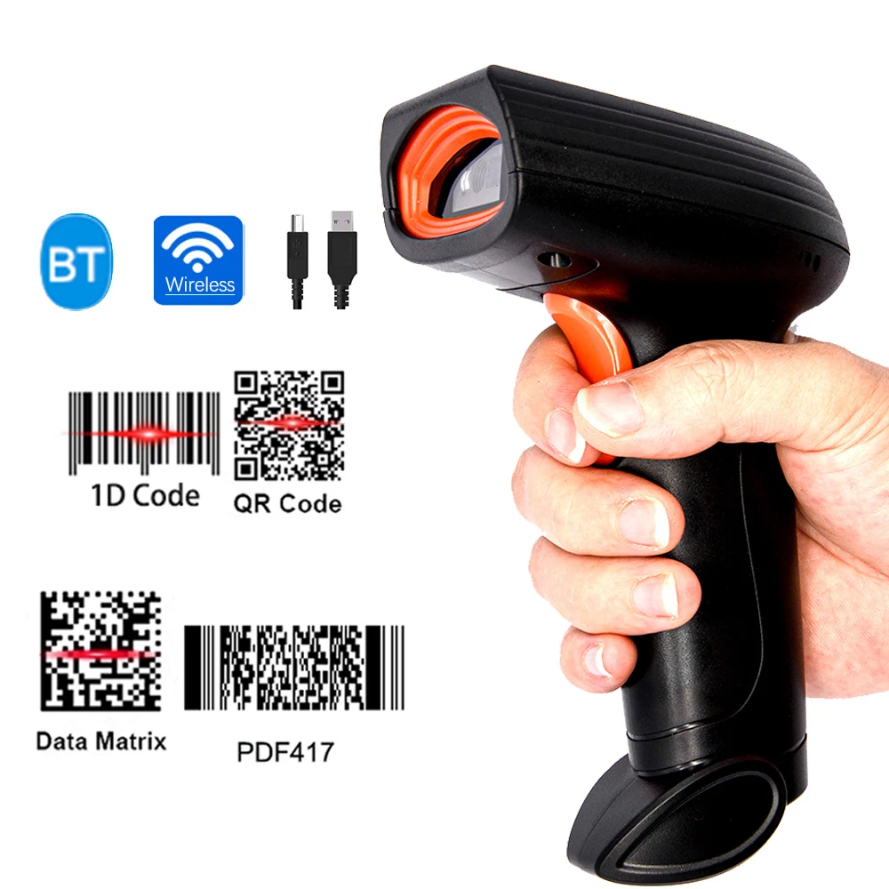 Портативный Bluetooth-сканер штрих-кода, портативный Bluetooth и беспроводной считыватель BT 1D 2D QR-кода PDF417 для розничного магазина 0