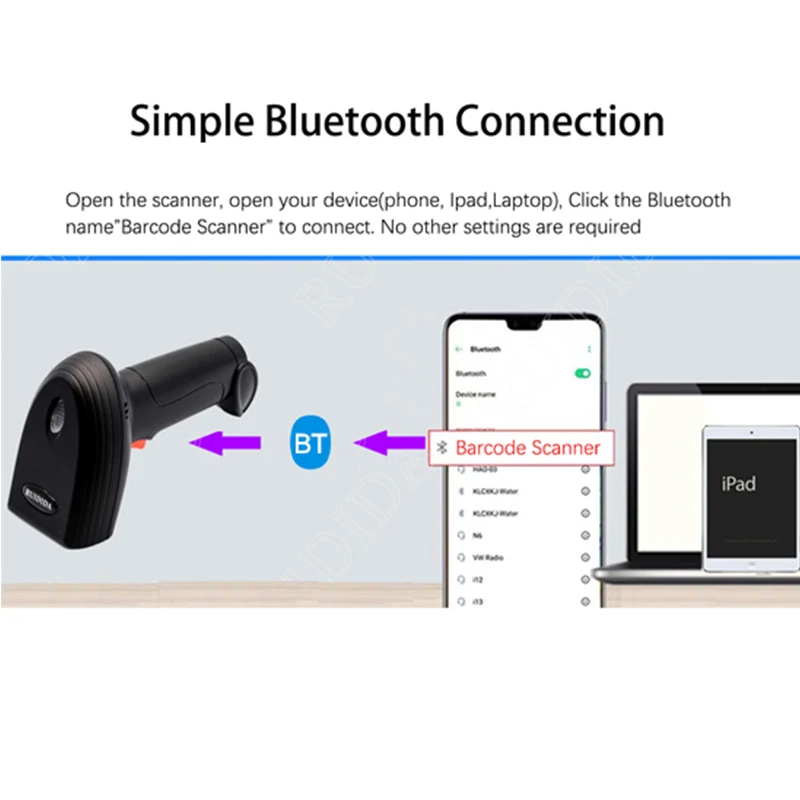 Портативный Bluetooth-сканер штрих-кода, портативный Bluetooth и беспроводной считыватель BT 1D 2D QR-кода PDF417 для розничного магазина 3
