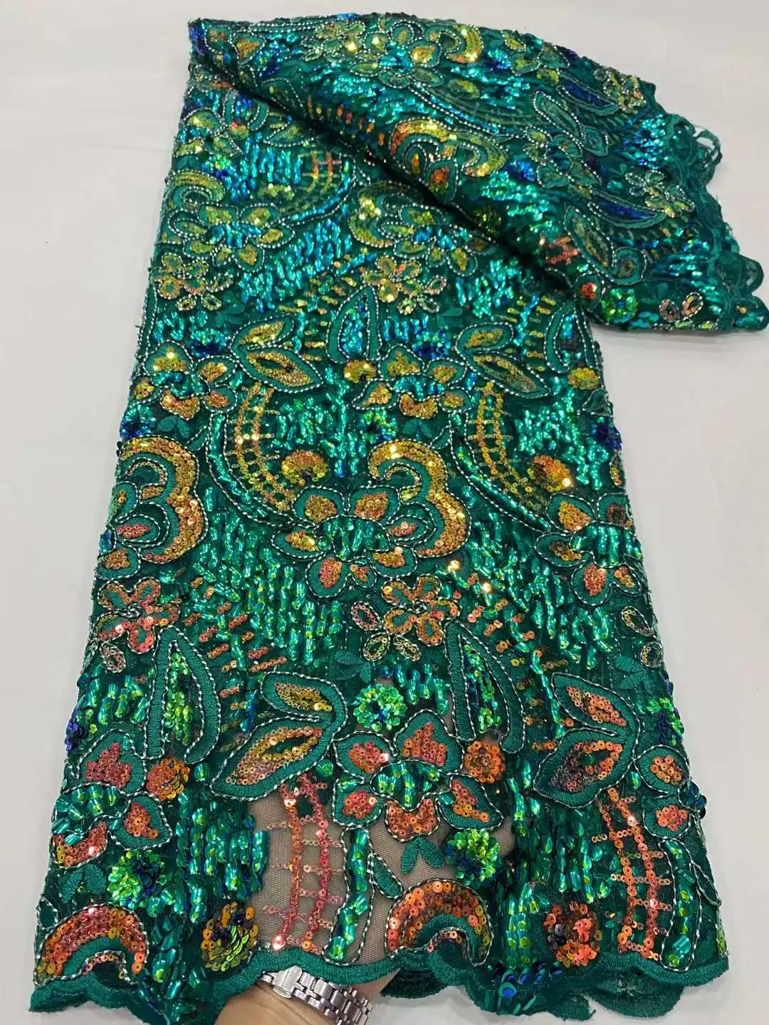 Роскошное издание Африканской кружевной ткани 2023 года, новейшая зеленая индийская ткань Сари, высококачественный тюль, кружевная ткань с 3D блестками, свадебное платье 0