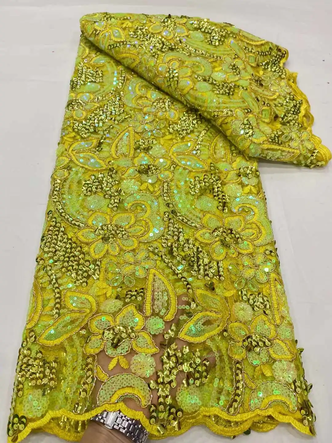 Роскошное издание Африканской кружевной ткани 2023 года, новейшая зеленая индийская ткань Сари, высококачественный тюль, кружевная ткань с 3D блестками, свадебное платье 1