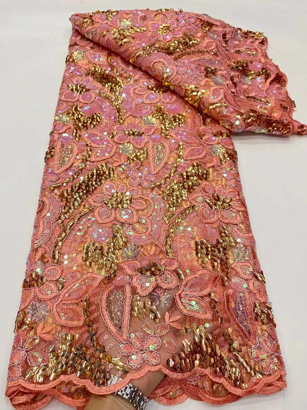 Роскошное издание Африканской кружевной ткани 2023 года, новейшая зеленая индийская ткань Сари, высококачественный тюль, кружевная ткань с 3D блестками, свадебное платье 5