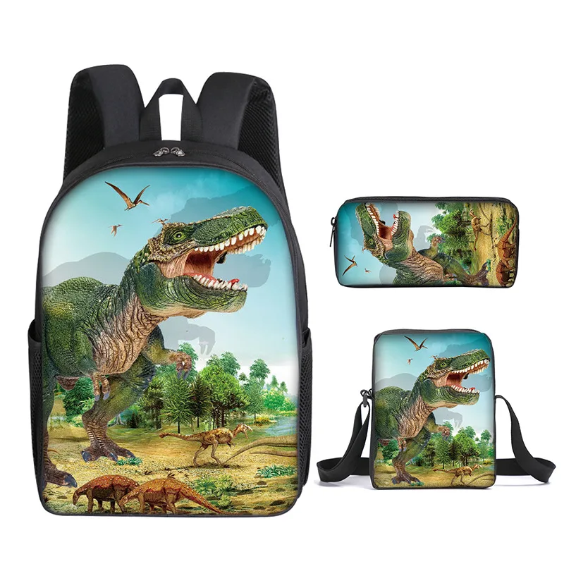 Рюкзак с аниме динозавром, 3 шт./компл., школьная сумка для студентов, детский милый рюкзак для путешествий, детский подарок на день рождения 0