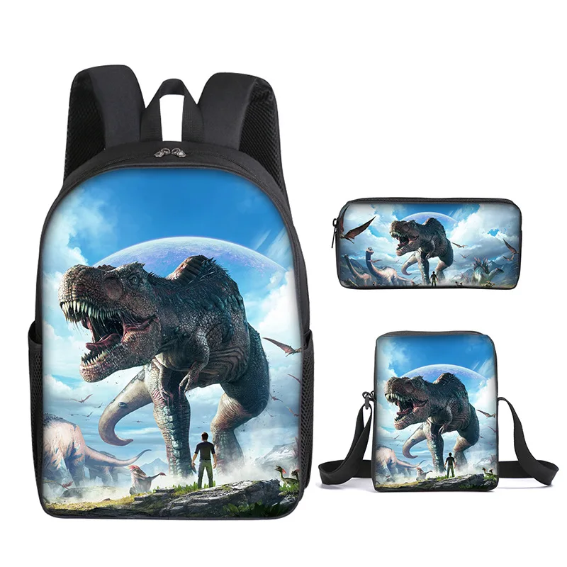 Рюкзак с аниме динозавром, 3 шт./компл., школьная сумка для студентов, детский милый рюкзак для путешествий, детский подарок на день рождения 2