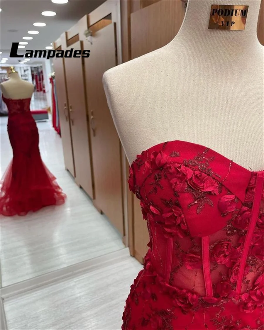 Сияющее Красное платье для выпускного вечера в стиле Русалки с 3D Вышитыми Цветами на бретельках сзади для Эффектного выхода Abiti Da Sera 2