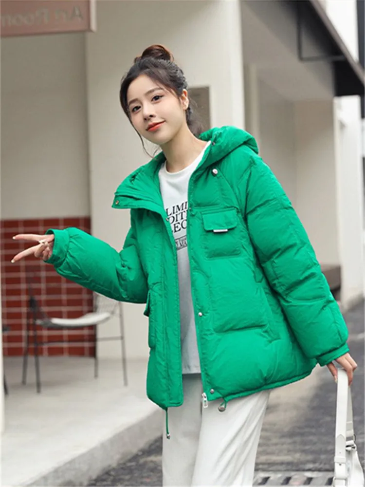 Толстое пальто, теплые повседневные парки, Корейская верхняя одежда, зимняя одежда, пальто на молнии, свободная зимняя куртка с хлопчатобумажной подкладкой с капюшоном, женская одежда 2