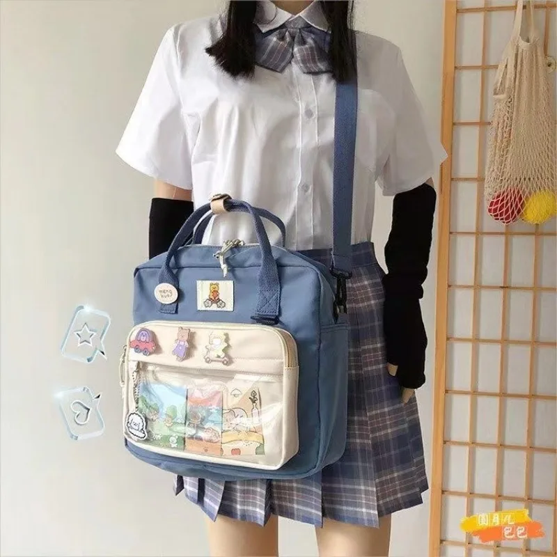 Школьные сумки для девочек-подростков, нейлоновый рюкзак, опрятная сумка-тоут для женщин, милый мультяшный студенческий рюкзак, сумка-мессенджер через плечо 4