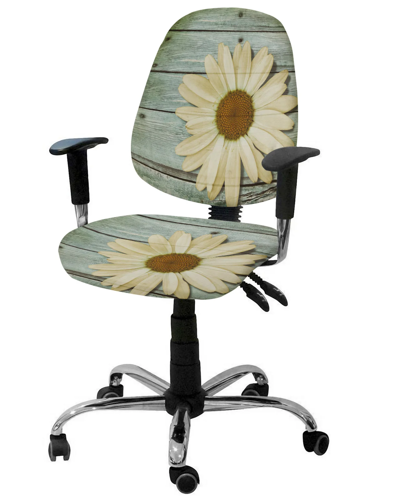 Эластичный чехол для компьютерного кресла Vintage Wood Grain Daisy, эластичный чехол для офисного кресла, съемный чехол для офисного кресла, Разрезные чехлы для сидений 0