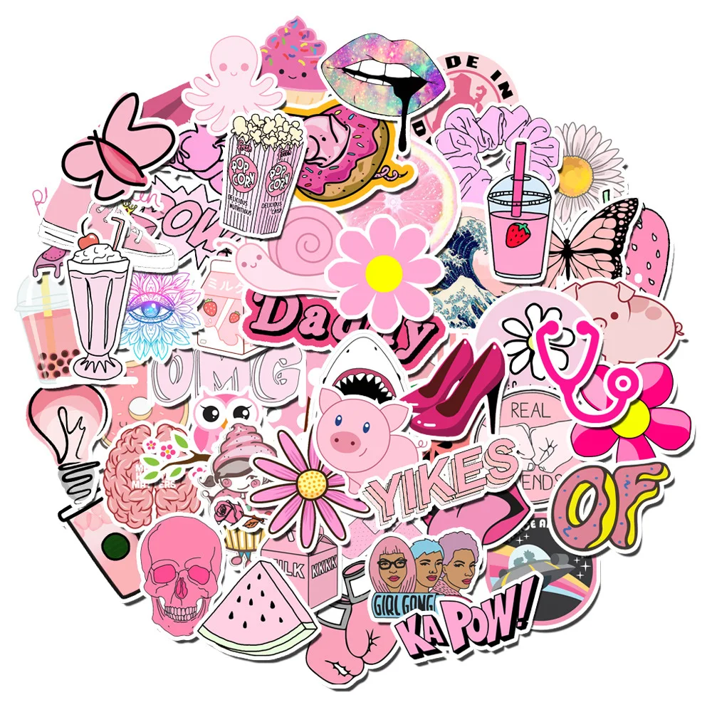 Эстетические наклейки для розовых девушек в стиле Vsco, Автомобиль, Мотоцикл, Дорожный багаж, Гитара, Водонепроницаемые Классные наклейки в подарок 0