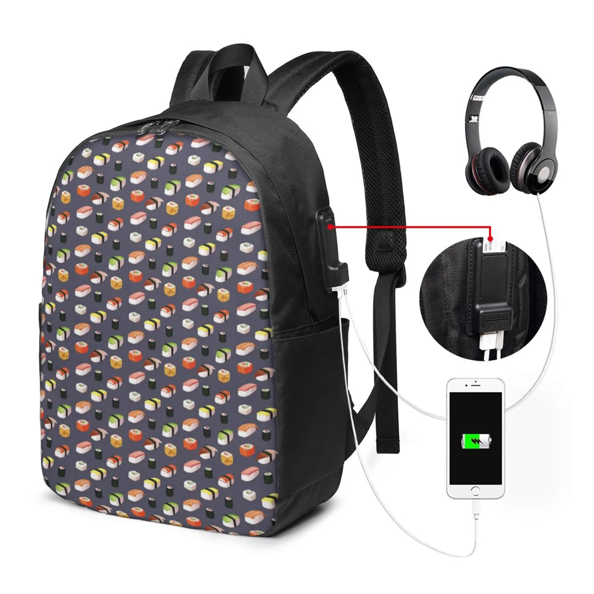 Японский школьный рюкзак с рисунком Суши большой емкости для ноутбука, Модный Водонепроницаемый Регулируемый Спортивный рюкзак для путешествий 1